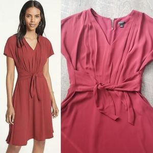 Ann Taylor Petites Pleated Tie Front Flare Dress